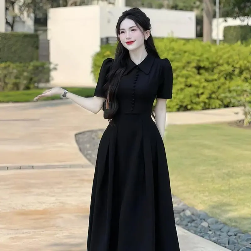 Đầm váy nữ cổ sơ mi tay ngắn đính nút thật dáng dài xᶖnh xắn phù hợp cho các nàng đi chơi, đi tiệc đá xám 5