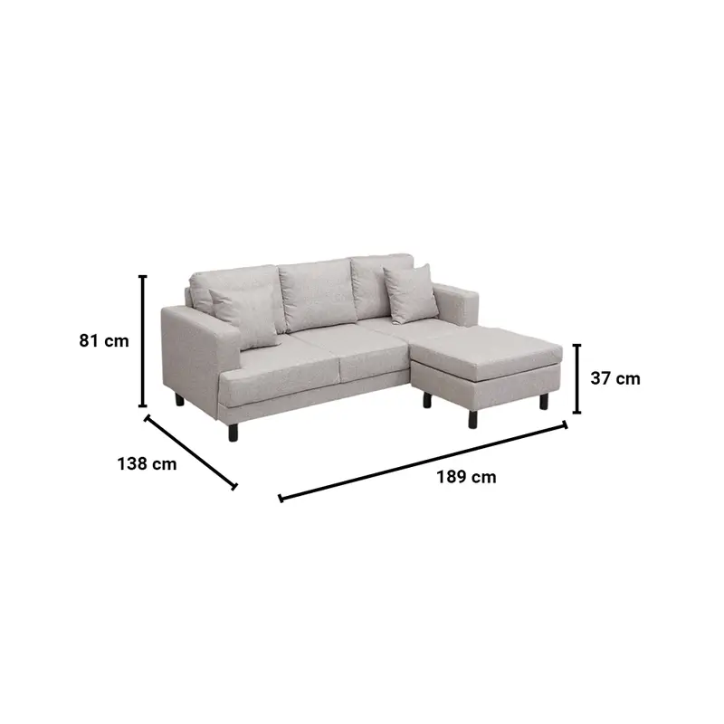 SELMA GLIVEL SOFA FABRIC 3 SEATER DENGAN BANGKU - COKELAT ASH 3