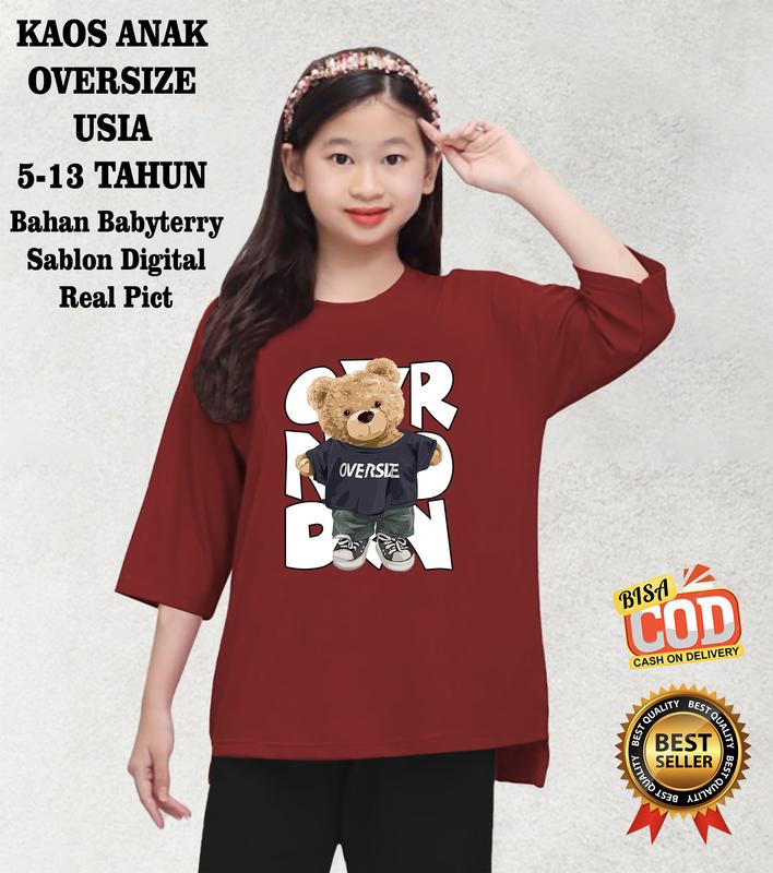 Kaos oversize anak perempuan Bear OVR Usia 6-13 THN Sablon DTF 6