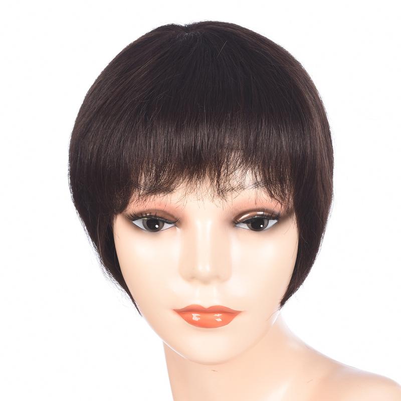 Natural black hand-woven H twist real H short straight bangs Bob hcut head cover short H human head cover 1