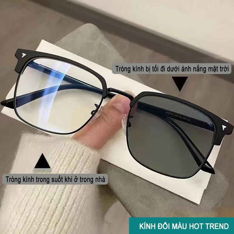  Kính râm nam nữ Seisen Kr10 kính mát đổi màu chống ánh sáng xanh ,kính nữa viền cổ điển phong cách Hàn Trung 
