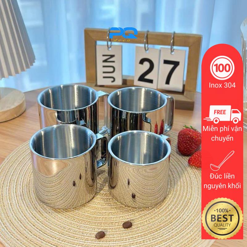 Cốc inox 304 2 lớp cách nhiệt ca uống nước cafe đúc nguyên khối
