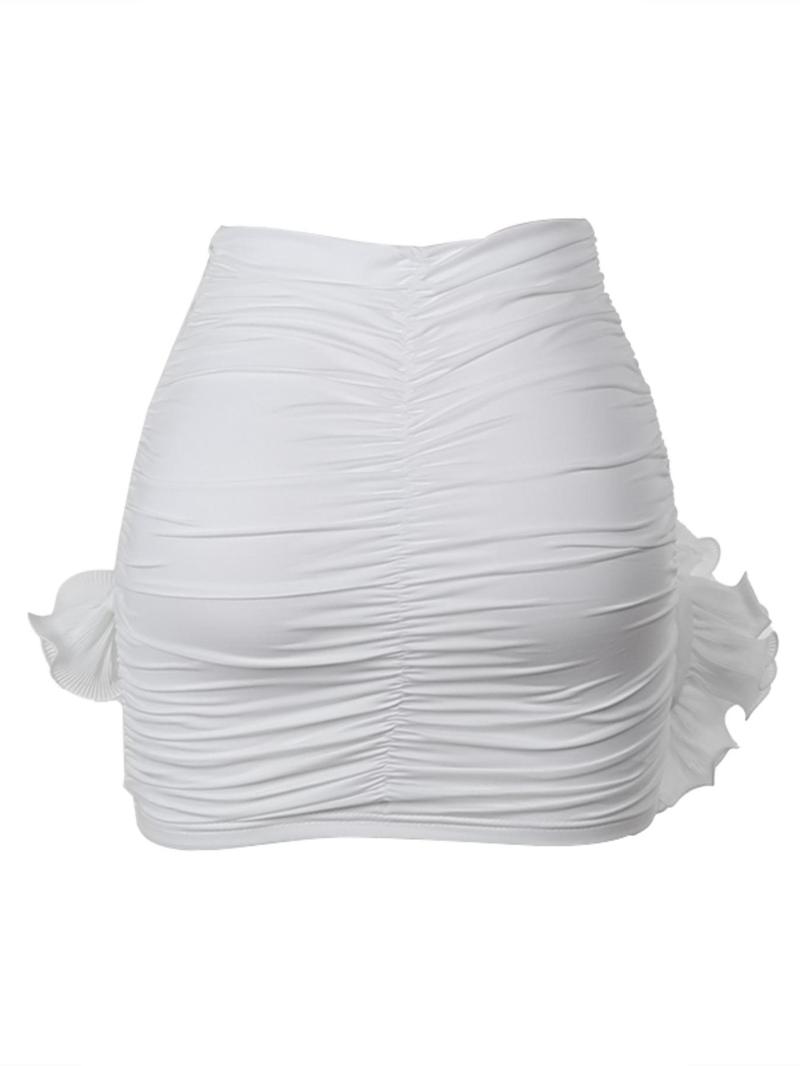 Product Introduction of Women's Plain Ruched Bodycon Skirt, Fashion High Waist Mini Skirt for Daily Outdoor Wear, Women's Bottoms for Summer 3