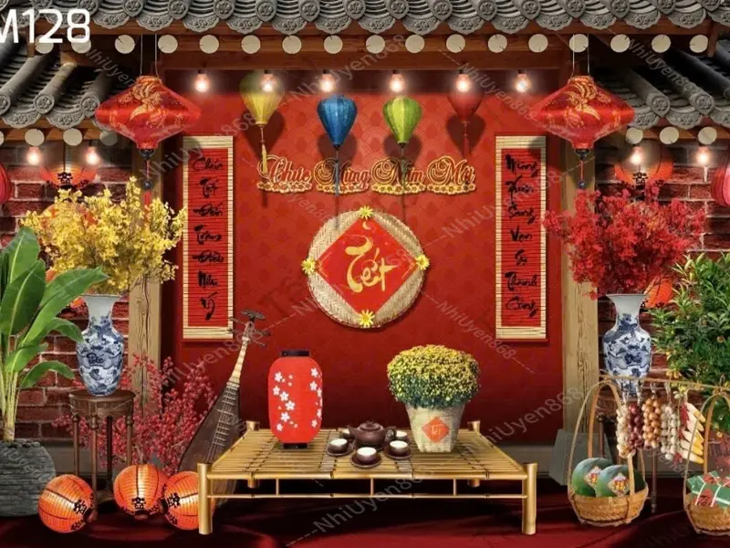 Tranh vải decor Tết mẫu mới 2025 / Phông vải Tết xưa / Nền trang trí Tết nguyên đán (2) 3