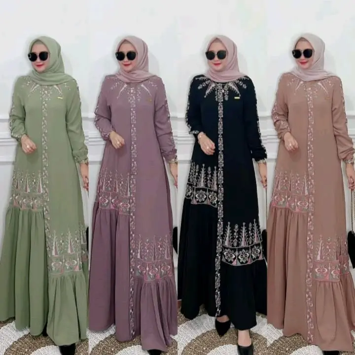 GAMIS BORDIR SERI WARNA SOFT BAHAN AIR FLOW(CRINGKEL) Polos
