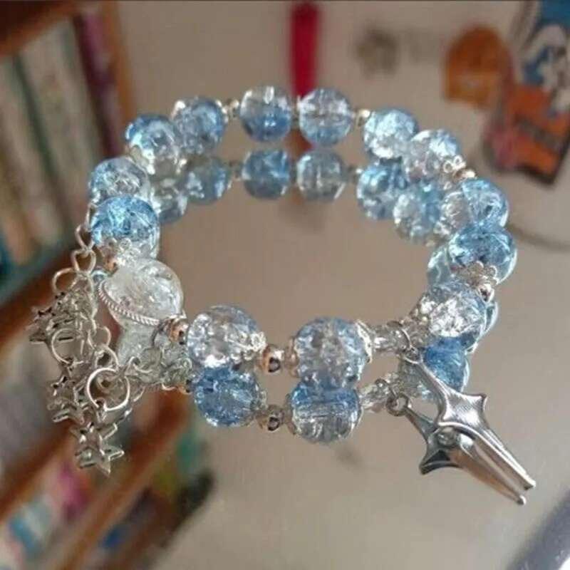 Product Introduction of Niche Design Star Chain Tassel for Women sy Blue Crystal Beads Elastic Rope Bracelet Best Friend Jewelry Gifts 2