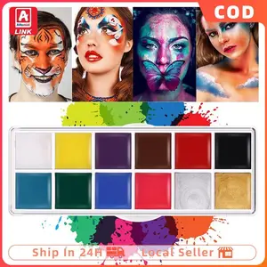 12 warna Professional Body Face Painting Aman tidak beracun dan mudah dibersihkan Face painting Cocok untuk pertunjukan panggung anak-anak Oil paint
