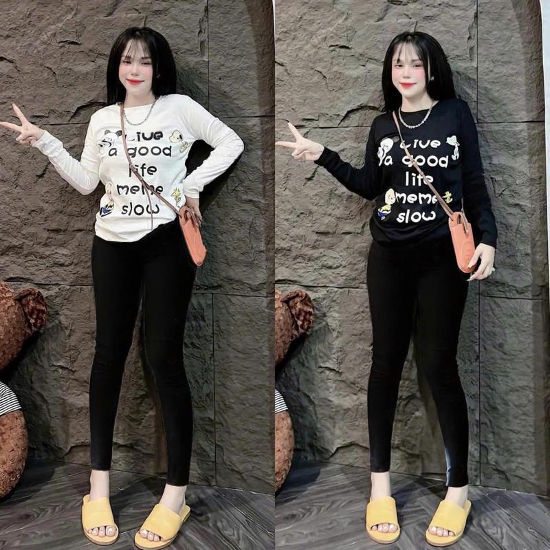 Set Đồ Bộ 40-80 KG Nữ Bigsize Áo Tay Dài In Chữ GOOD LIVE Quần Dài Ôm