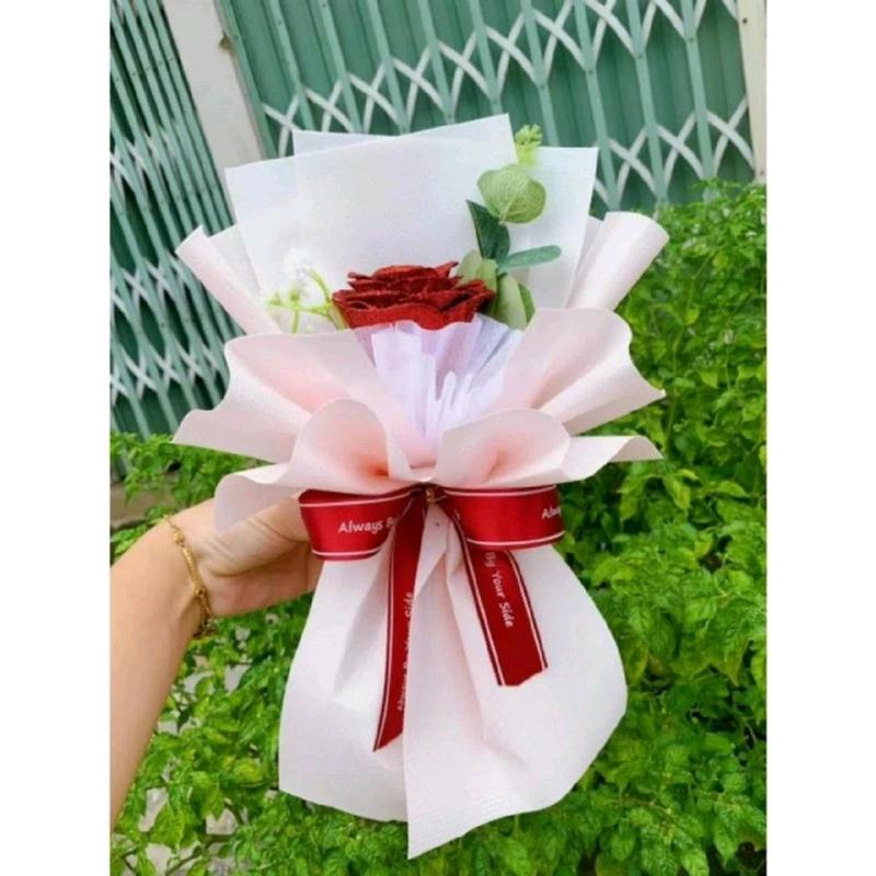  Bó Hoa hồng nhũ Kim tuyến 1 bông  kèm túi  