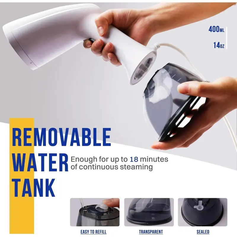 Clothes Steamer, Garment Steamer for Wrinkle Removal, Upgraded 400ml Water Tank, 3rd Generation Panel, Handheld Steamer Clothing for Home, Office & Travel 8