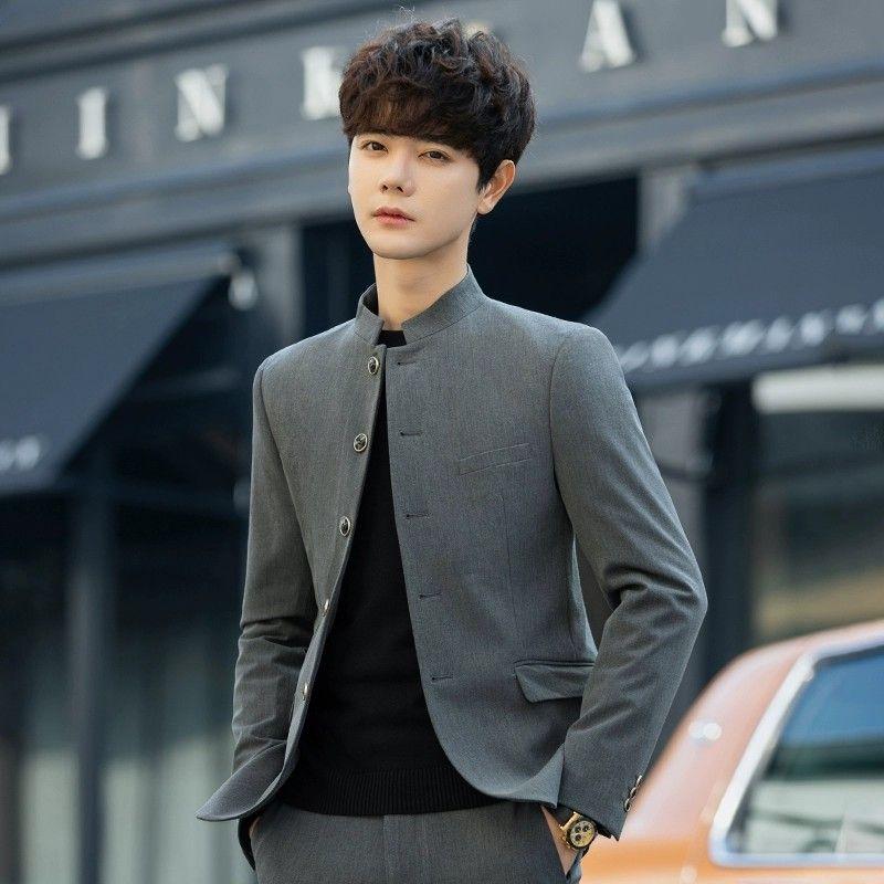 Spring and Autumn Zhongshan Suit 2023 Men's Trendy Pu Handsome Slim Fit Chinese Stand Collar Handsome Tang Suit Coat Youth Suit Suit Sport 1