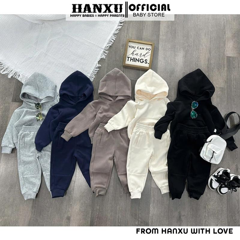  Bộ Quần Áo Thu Đông Bé Trai Vải Cotton Nỉ 2 Da Dày Dặn Ấm Áp Set Quần Áo Thu Đông Giữ Ấm Hanxu 