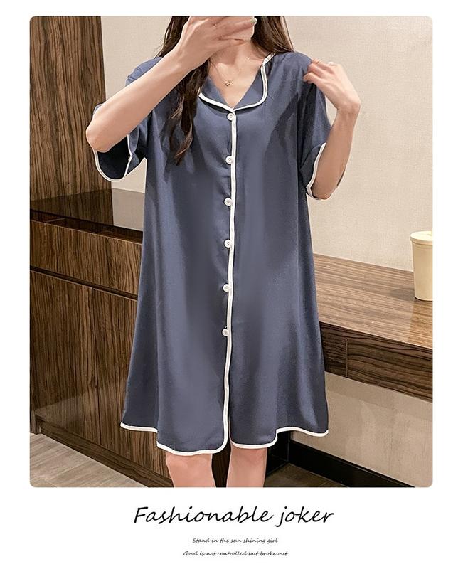 Product Introduction of Night dress Plus size Pyjamas Women Silk Pajamas dress Summer Short sleeve Sleepwear Woman Satin Home wear Thin M-4XL 5