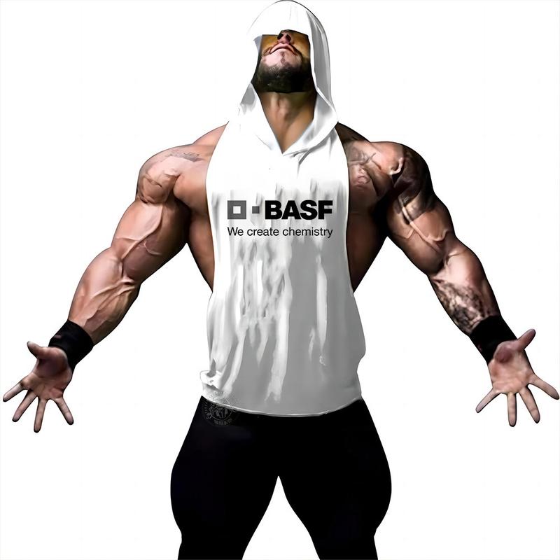 Product Introduction of Summer Men's Training Sleeveless T-shirt Printed Outdoor Camping Fitness Comfortable Hooded Breathable Quick Drying Top 2