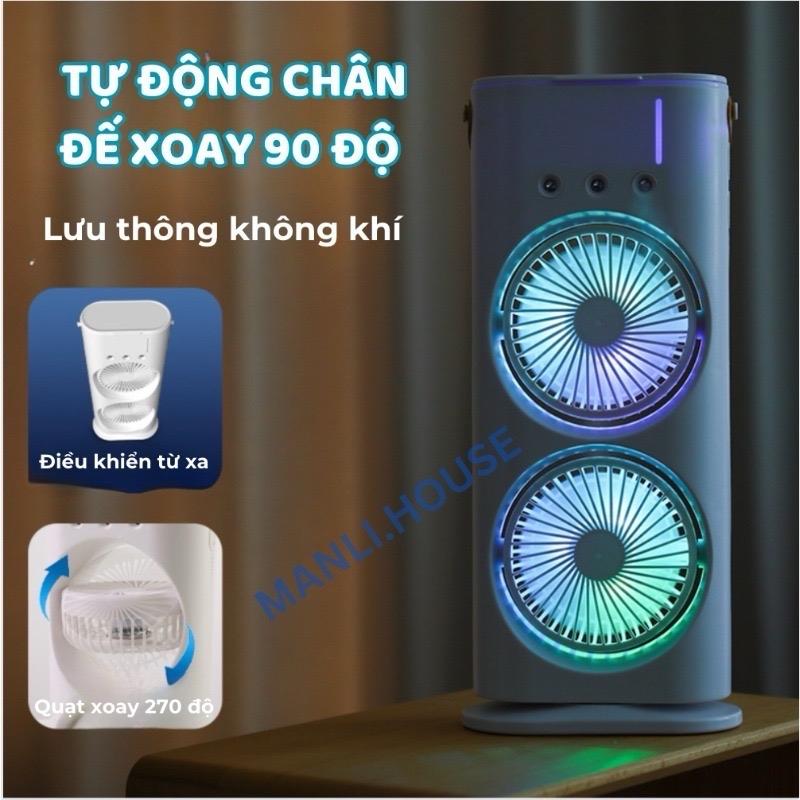 Quạt Điều Hòa Phun Sương Tích Điện HÀNG LOẠI 1 Quạt Hơi Nước Tích Hợp Đèn LED Với 2 Cánh Gió