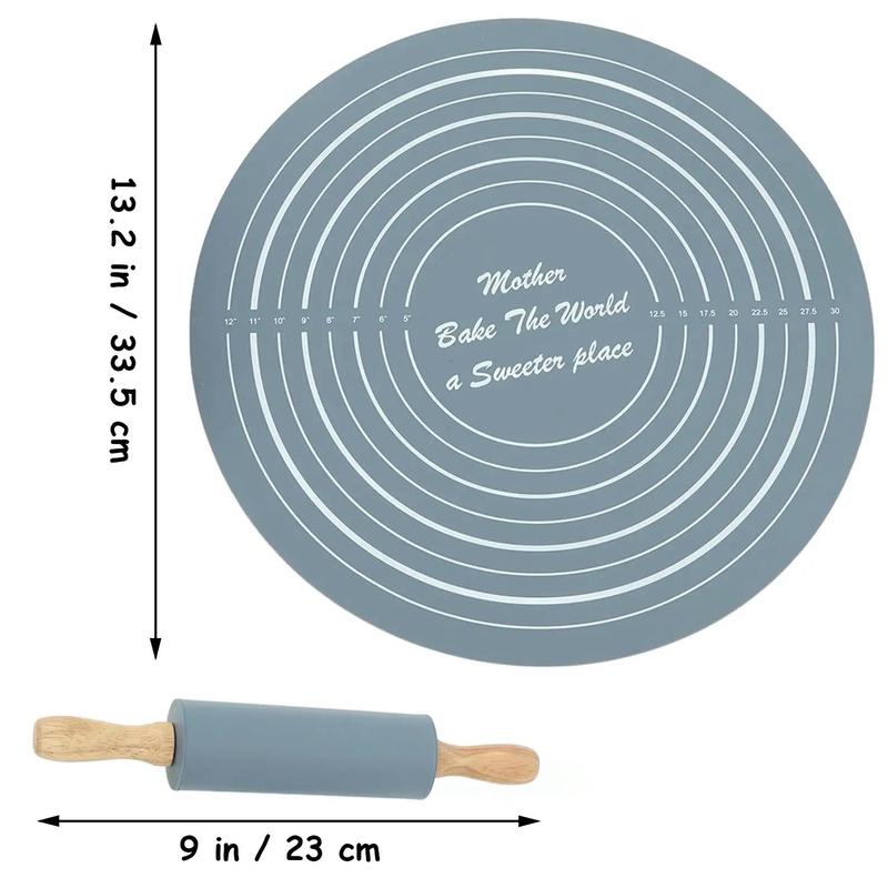 Silicone Rolling Pin & Baking Measuring Mat, 2 Counts Non-stick Pastry Mat with Dough Roller, Baking Tool for Home, Household Kitchen Products 1
