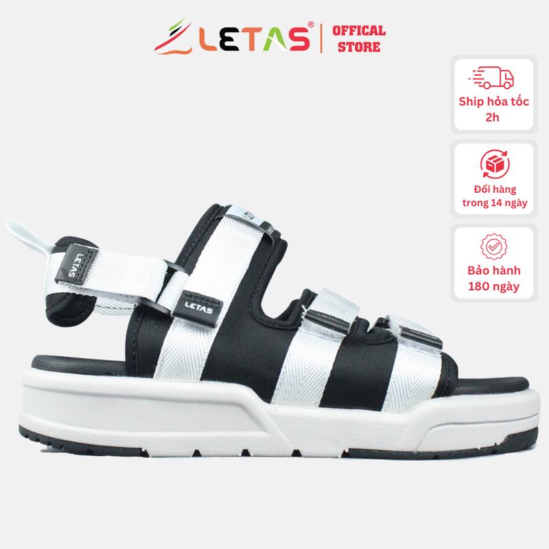 Giày Sandal nam nữ Unisex Letas, năng động, trẻ trung Trắng đen( D721) Cao Su Đế Bằng Nhung 0