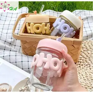HA1649 Botol Minum Kaca HOHO / Tumbler Gelas Aesthetic Cover Unik Sedotan Souvenir