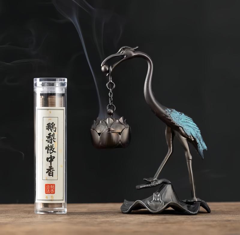  【Set 1 Lư Hạc + 1 Lọ Trầm  Lư đỉnh đố.t hương trầm hình hồng hạc vừa đốt trầm- Lư xông trầm hương đố.t hương vòng bằng đồng Dầu Thơm Dầu Thơm Phòng 