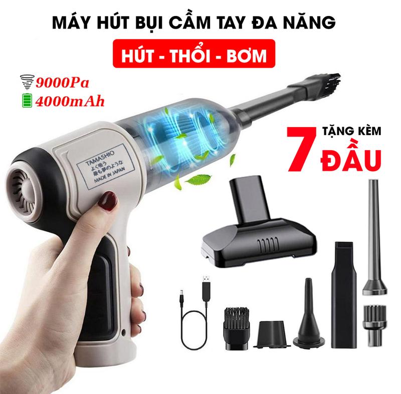 Máy Hút Bụi Cầm Tay Không Dây Nhật Bản 7 Đầu Hút Kiêm Máy Thổi Bụi Sạc Pin Tiện Dụng Công Suất 120W Lực Hút 9000PA Làm Sạch