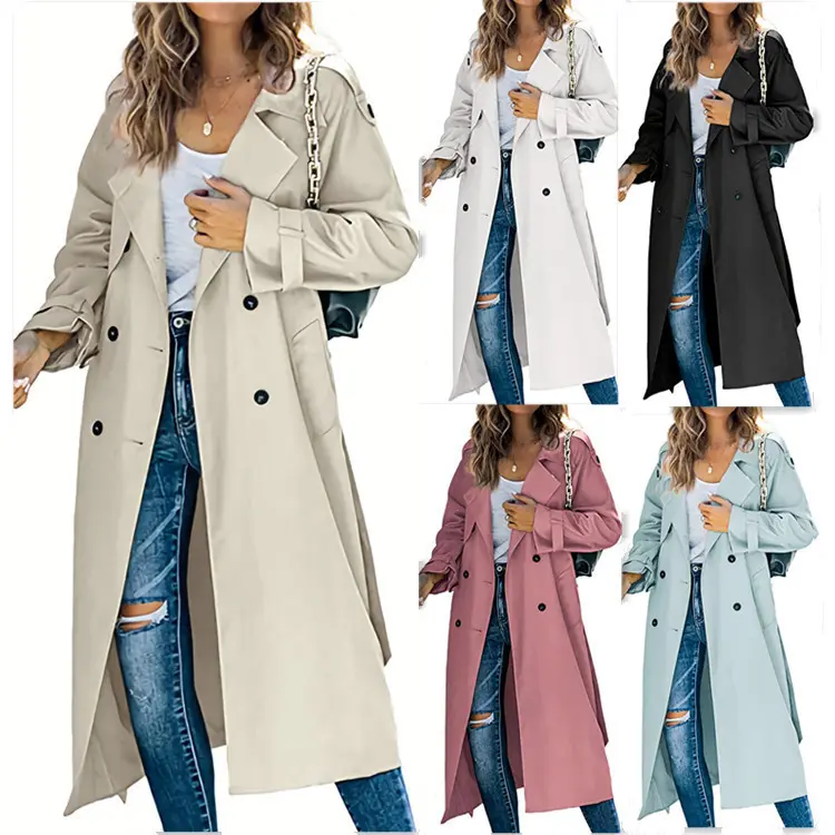 Women's Solid Button Belted Trench Coat, Casual Lapel Collar Long Sleeve Coat for Fall & Winter, Women's Clothing for Daily Wear, Weekday Coat