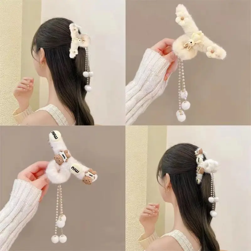 Kẹp Tóc Càng Cua Nhồi Bông Cho Nữ, Cỡ Lớn, Thích Hợp Cho Mùa Thu Và Mùa Đông, Kẹp Cá Mập Cho Tóc Xoăn Sau Đầu, Kẹp Tóc Lông, Kẹp Tóc Dễ Thương, Mũ Đội Đầu 6
