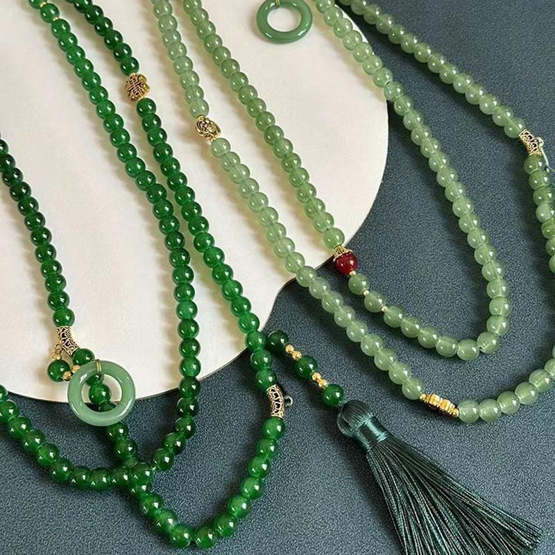 Product Introduction of Vòng Cổ Phong Cách Trung Quốc Thời Trang Đơn Giản Và Thanh Lịch, Mặt Dây Chuyền Khóa Bình An Cổ Điển 108 Hạt, Chất Lượng Cao, Vòng Cổ Tua Rua Đính Cườm Màu Xanh Lá Cây Tinh Tế Quà Tặng 13