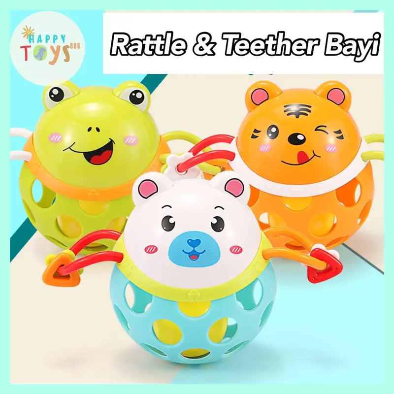 HAPPYTOYS.888 Baby Rattle Teether Soft Rubber Hand Ball / Mainan Rattle Bayi / Mainan Bola Karet Lembut Kartun 0