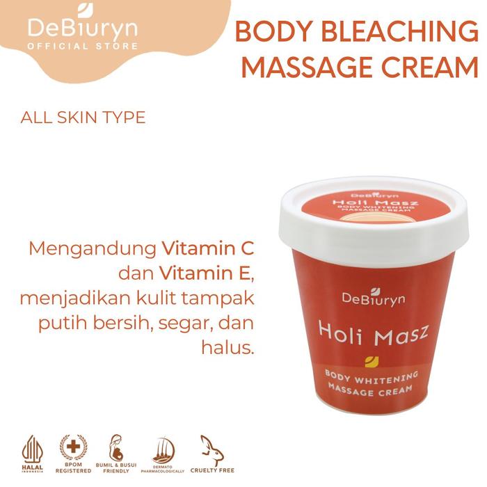 Gambar DeBiuryn Holi Masz 200gr Body Whitening Massage Cream Krim Pijat Badan - Holi Masz Body Bleaching & Massage  dari Debiuryn Kota Semarang 4 Tokopedia