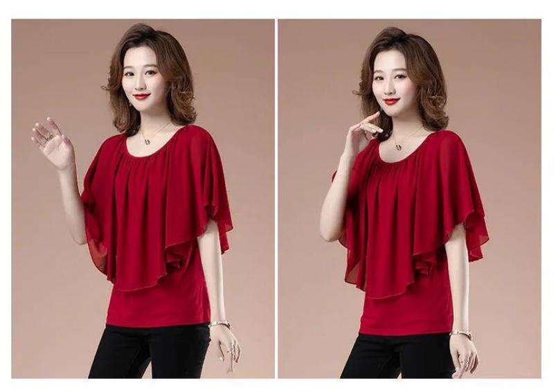 Product Introduction of Quần Áo Nữ, Ngoại Cỡ, Áo Voan, ngắn Tay, Thích Hợp Cho Mẹ TRUNG NIÊN, Quần Áo Mùa Hè, Áo Phông, Áo Cánh Dơi, Tay Lửng Váy Khiêu Vũ 27