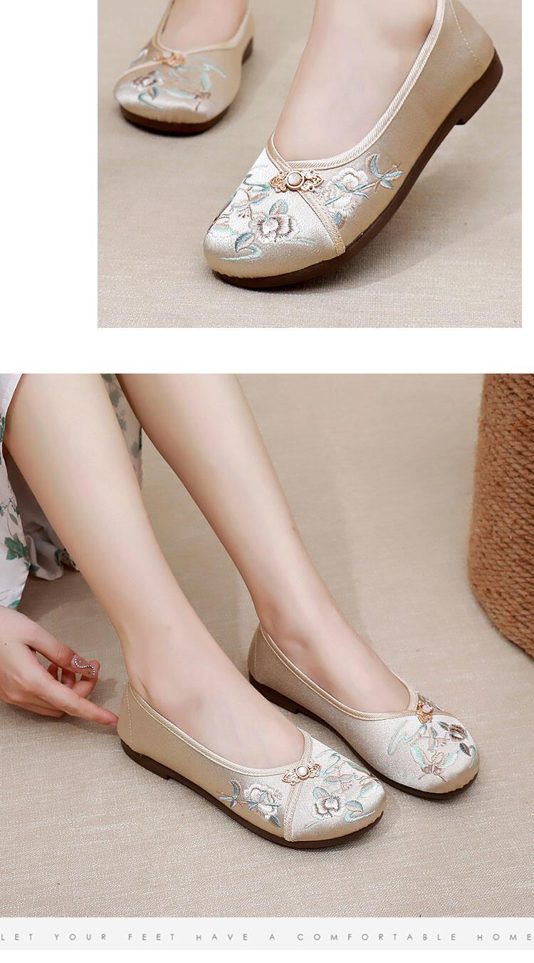 Product Introduction of Spring Autumn Embroidered round Toe Flat Bottom Mom Shoes Retro Style Hanfu Women's Flats Beijing Old School Cloth Shoes 14