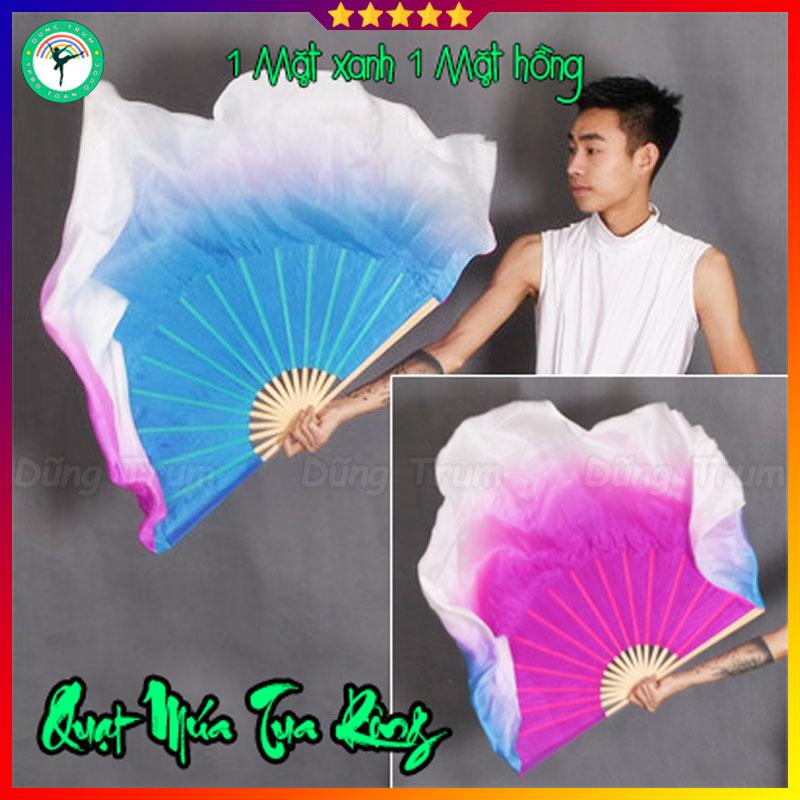  Quạt tua rộng múa văn nghệ kết hợp 1 mặt xanh 1 mặt hồng 