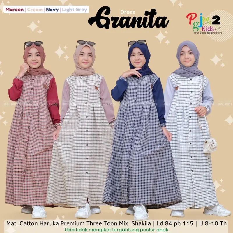 Granita Dress Original by PGJ Kids Dress Anak Motif Kotak-kotak Bahan Katun Haruka Premium Remaja