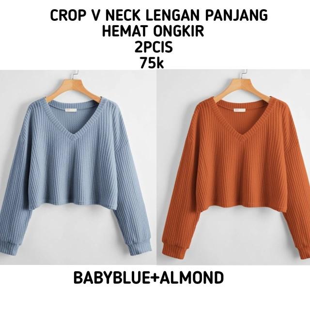Product Introduction of Promo 2pcis Crop V Neck Lengan Panjang Wanita - Baju Knitwear Nyaman - Formal, Midi kemeja vest jumbo 9