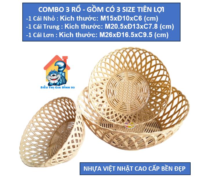Combo 3 Rổ Nhựa Tròn 3 Size ( Nhỏ,Trung,Lớn) Giả Mây Việt Nhật Cao Cấp , Rổ Đựng Hành Tỏi Rau Củ Đa Năng