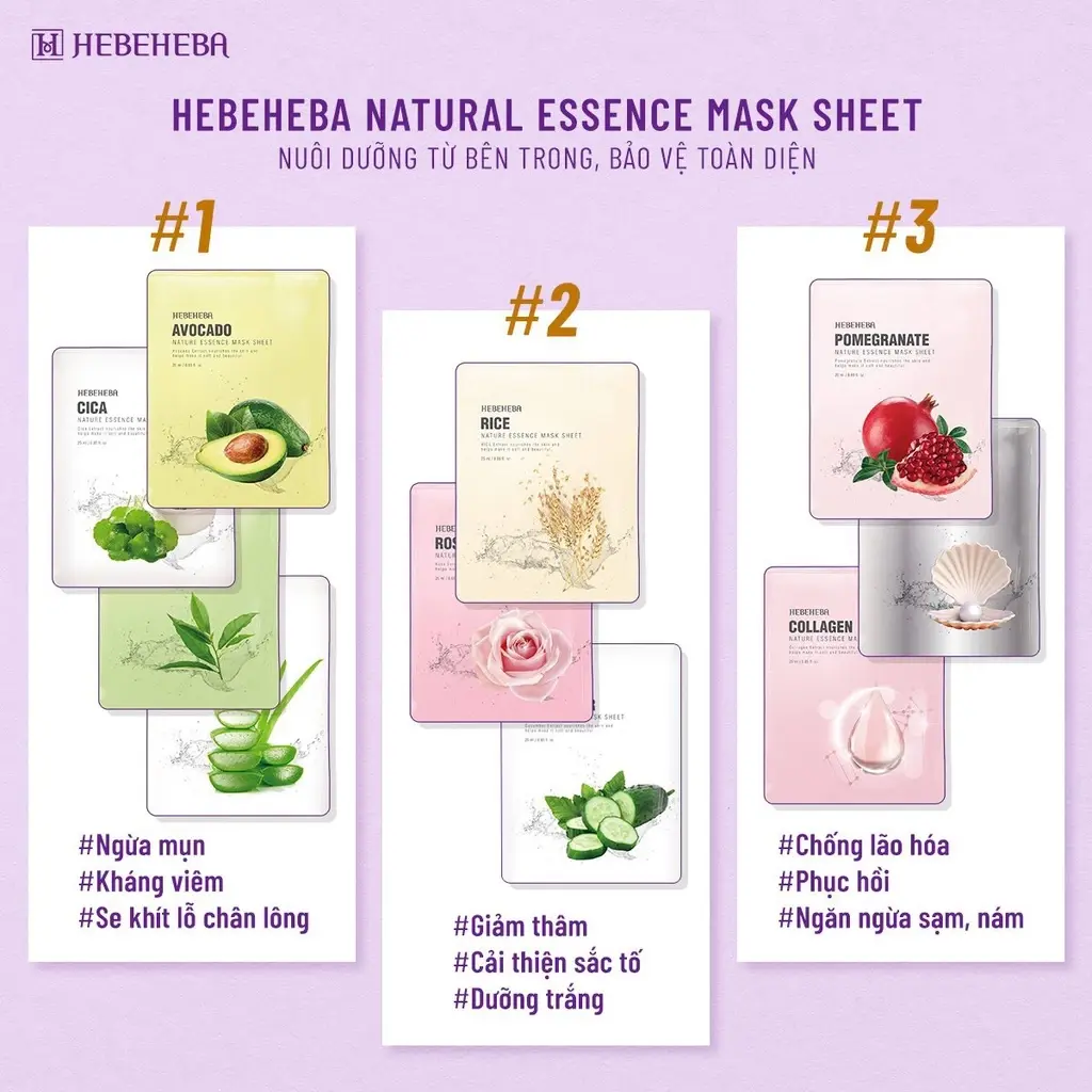 Mặt Nạ Dưỡng Da Chiết Xuất Từ Thiên Nhiên Hebeheba Natural Essence Mask Sheet 25ml ( Miếng )