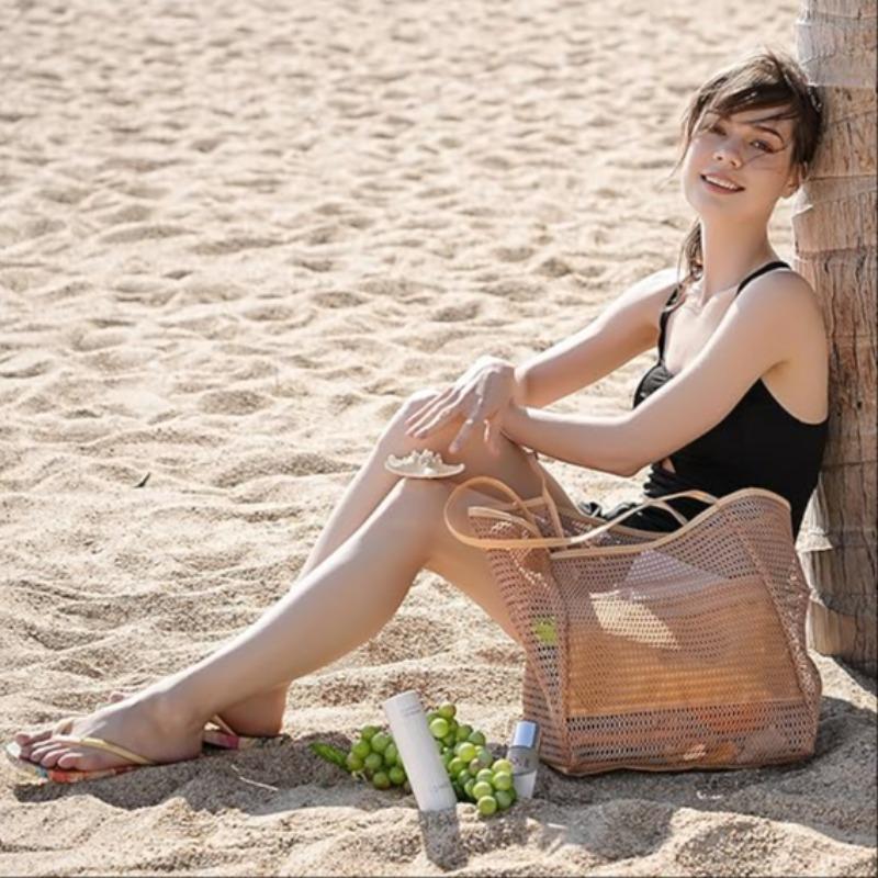 Mesh Beach Bag, Waterproof Woven Straw Beach Bag with Inner Bag, Summer Camping Travel Bag, Mother Plot Gift 2
