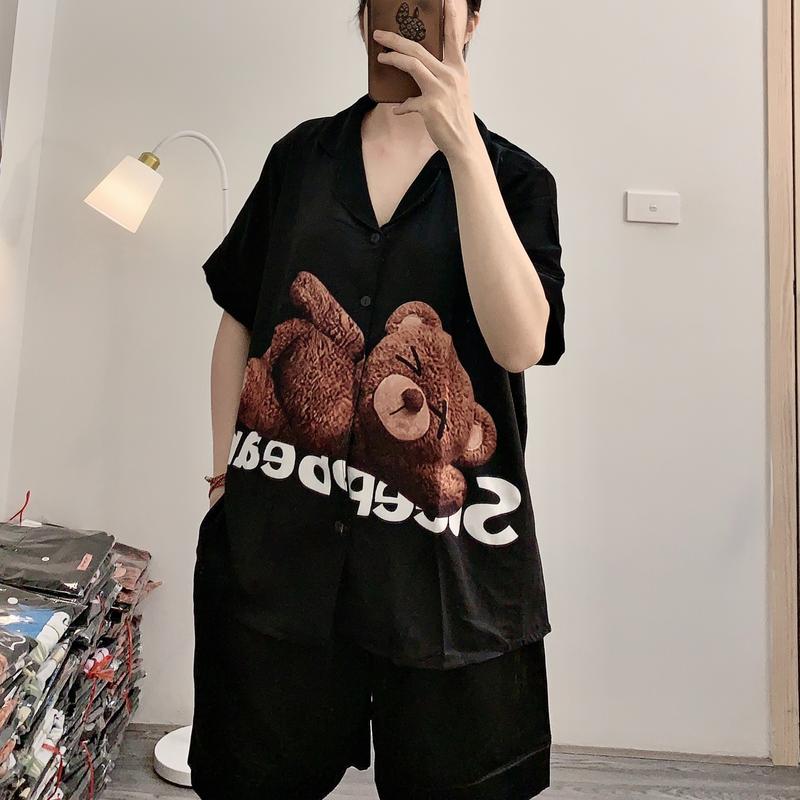 Bộ Pijama Bigsize gấu nằm cộc đùi mặc nhà dành cho nữ, mẹ bầu từ 60kg - 90kg.