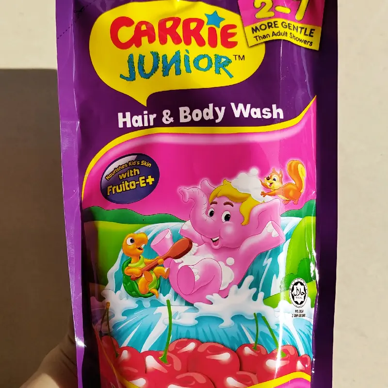 Bộ 2 túi sữa tắm gội (500gr x 2)cho bé từ 2 tuổi Carrie Junior hương Cheeky Cherry (HSD 2027) sữa tắm con voi 3