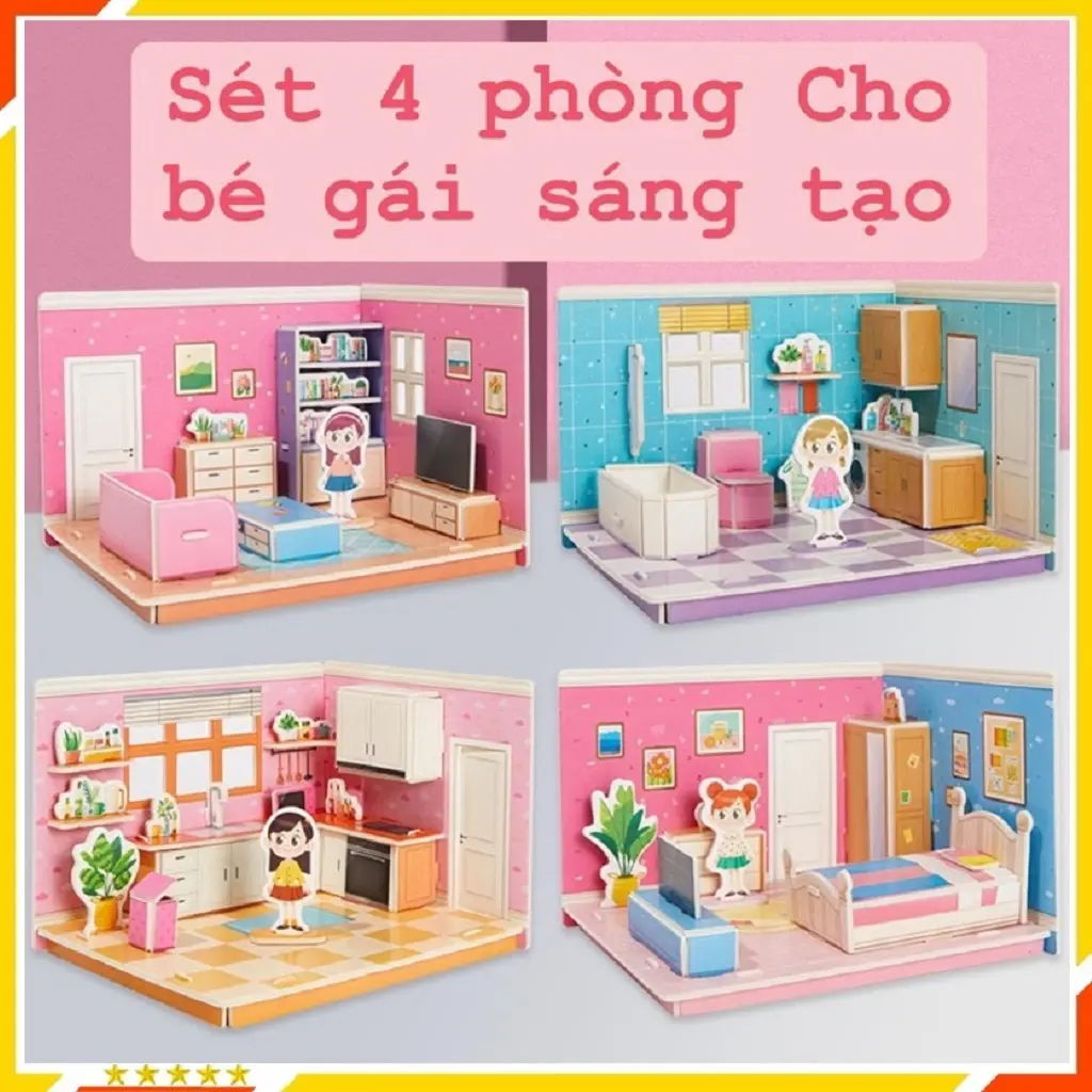 Đồ Chơi set 4 phòng búp bê lắp ghép cho bé thoả sức sáng tạo