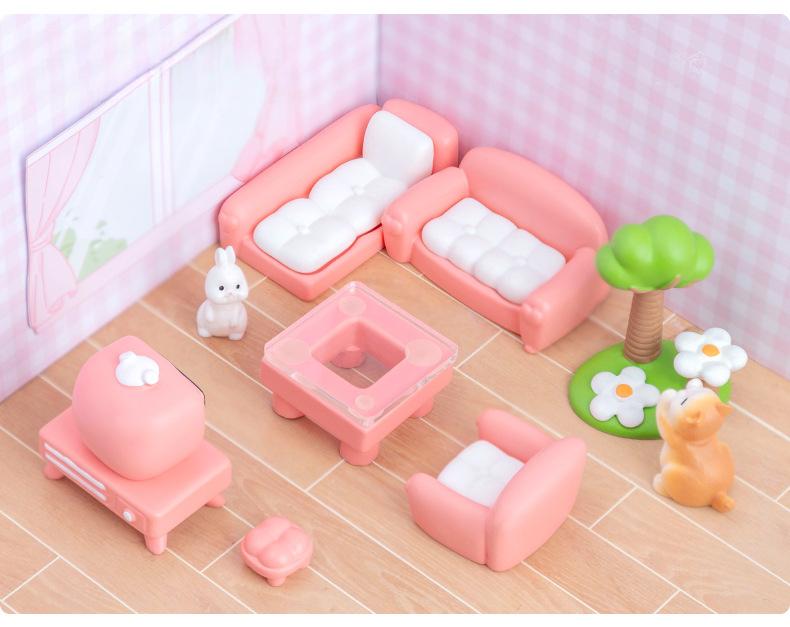 Product Introduction of Miniature Landscape Creative Cute Living Room Sofa Pink Dollhouse DIY Decoration Accessories Miniature Mini Ornaments 3
