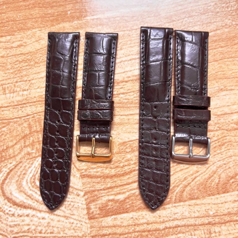 Dây Da Đồng Hồ Đeo Tay Màu Nâu Đen Da Cá Sấu Thật [Tặng Hộp Gỗ + Phụ Kiện]