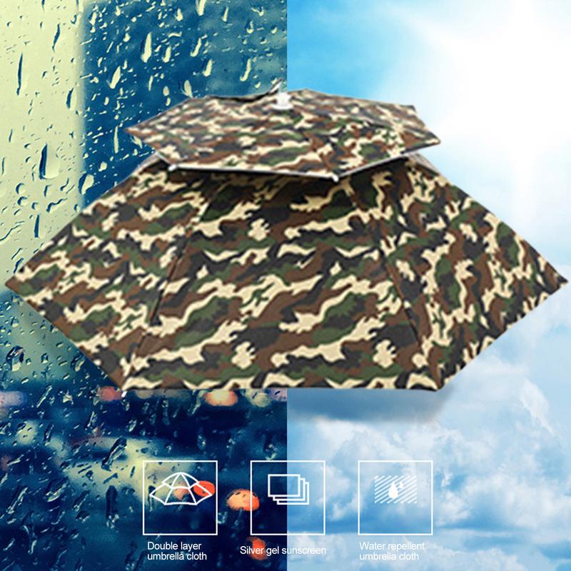 77cm Fishing Umbrella Hat Double Layers Elastic Strap Large Hands-Free Sun Protection Headwear Adults Kids Sun Rain Umbrella Hat Outdoor Supplies 2