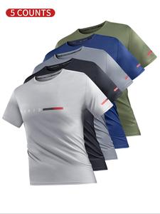 Men's Letter Print Round Neck Tee, Regular Fit Casual Comfy Breathable Quick Drying Short Sleeve Crew Neck T-shirt for Daily Wear, Men's Top for All Seasons