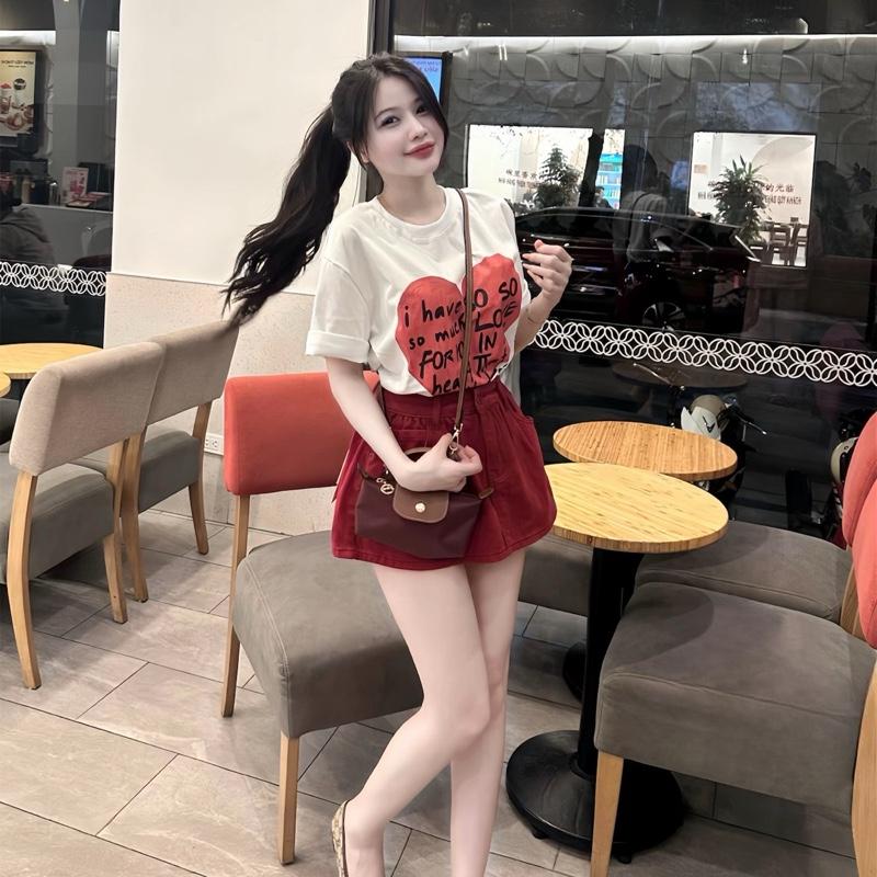 Chân váy jean nữ xoè màu đỏ mận hót thời trang - Women