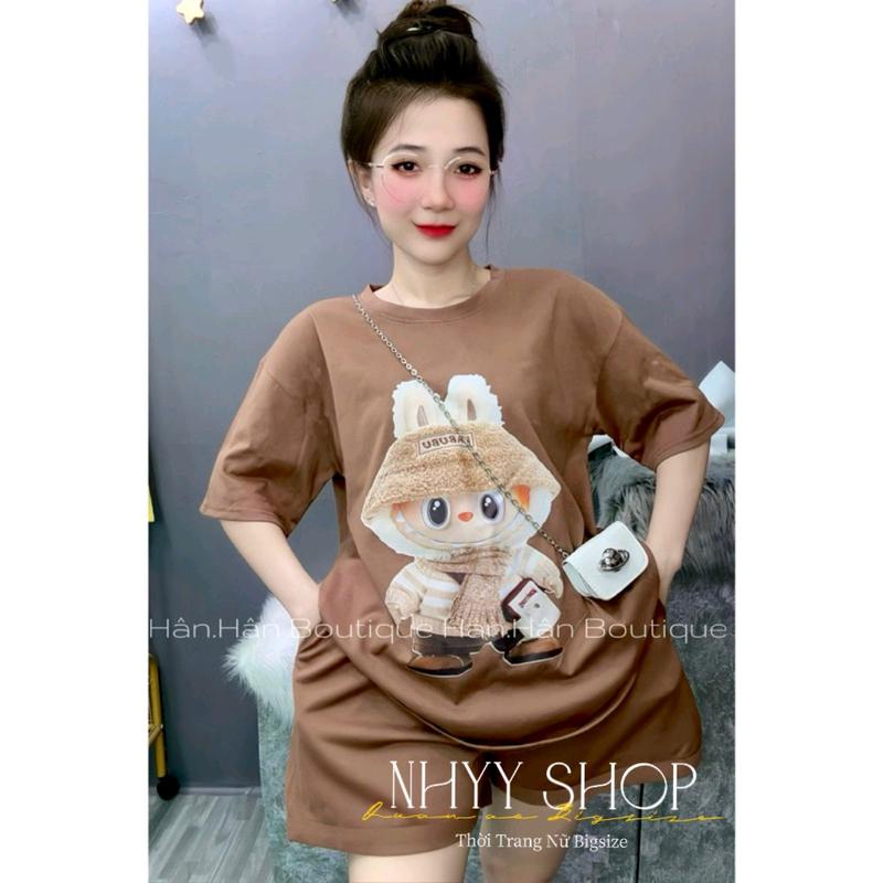 Bigsize 60-90kg Set bộ đùi thun cottong in hình labubu cho nữ, Bộ đồ áo thun tay lỡ in hình labubu tay lỡ + quần đùi lưng thun in hình Nhyy Shop 2