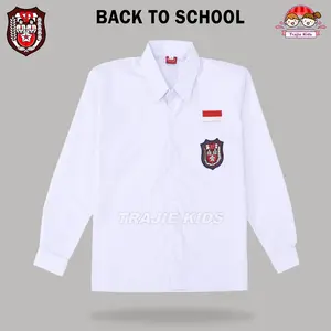 Trajie Kids Baju Seragam Sekolah SD Putih Panjang Kelas 1-6 Bahan Katun Oxford Tebal Logo Bordir Merah Putih