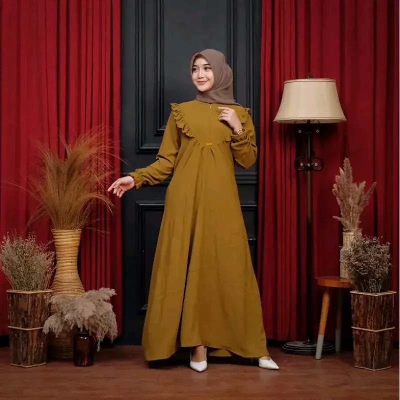 GAMIS SAMIRA CRINKLE AIRFLOW TERBARU LD 110CM // GAMIS WANITA muslimAH CRINKLE AIRFLOW muslim panjang wudhu Dress  Syari Polos Hitam Cantik Nyaman Menyusui Pink Dewasa Simple Maxi Dewasa Simple Remaja Mewah Kondangan Pesta 6
