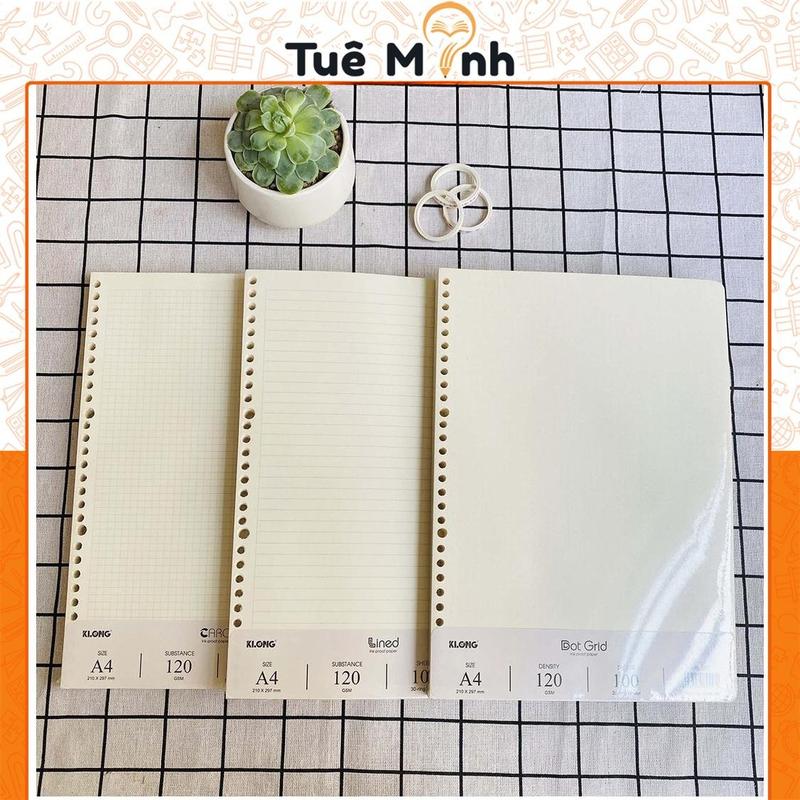 Ruột sổ còng Klong A4 tập 100 tờ caro dotgrid kẻ ngang giấy refill binder Klong 120gsm MS 556 MS 558 MS 557