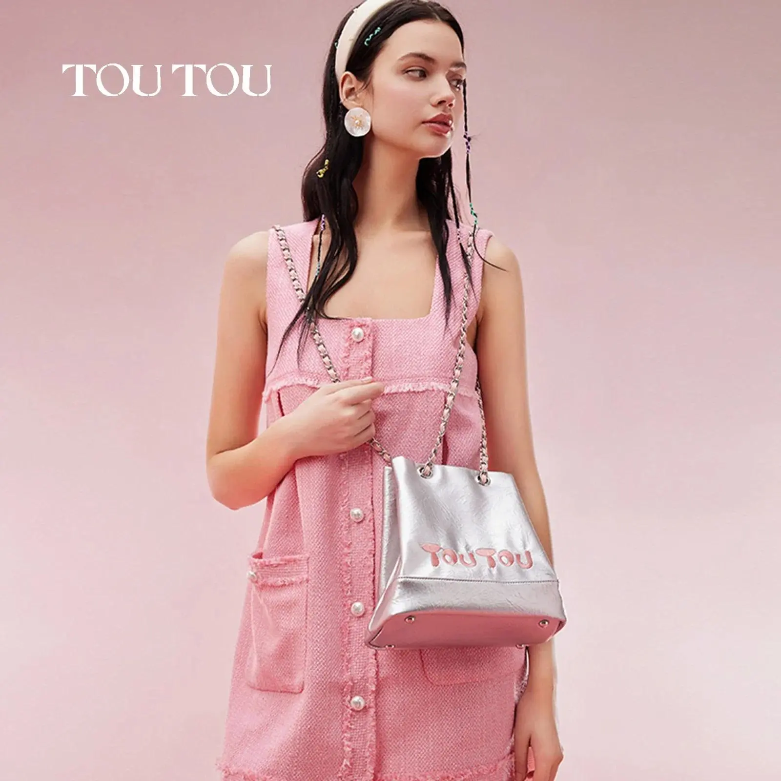TOUTOU Fashion Backpacks PU Magnetic Buckle Chain Bucket Backpack for Cosmetic Storage Portable One Shoulder Crossbody Bag 40411